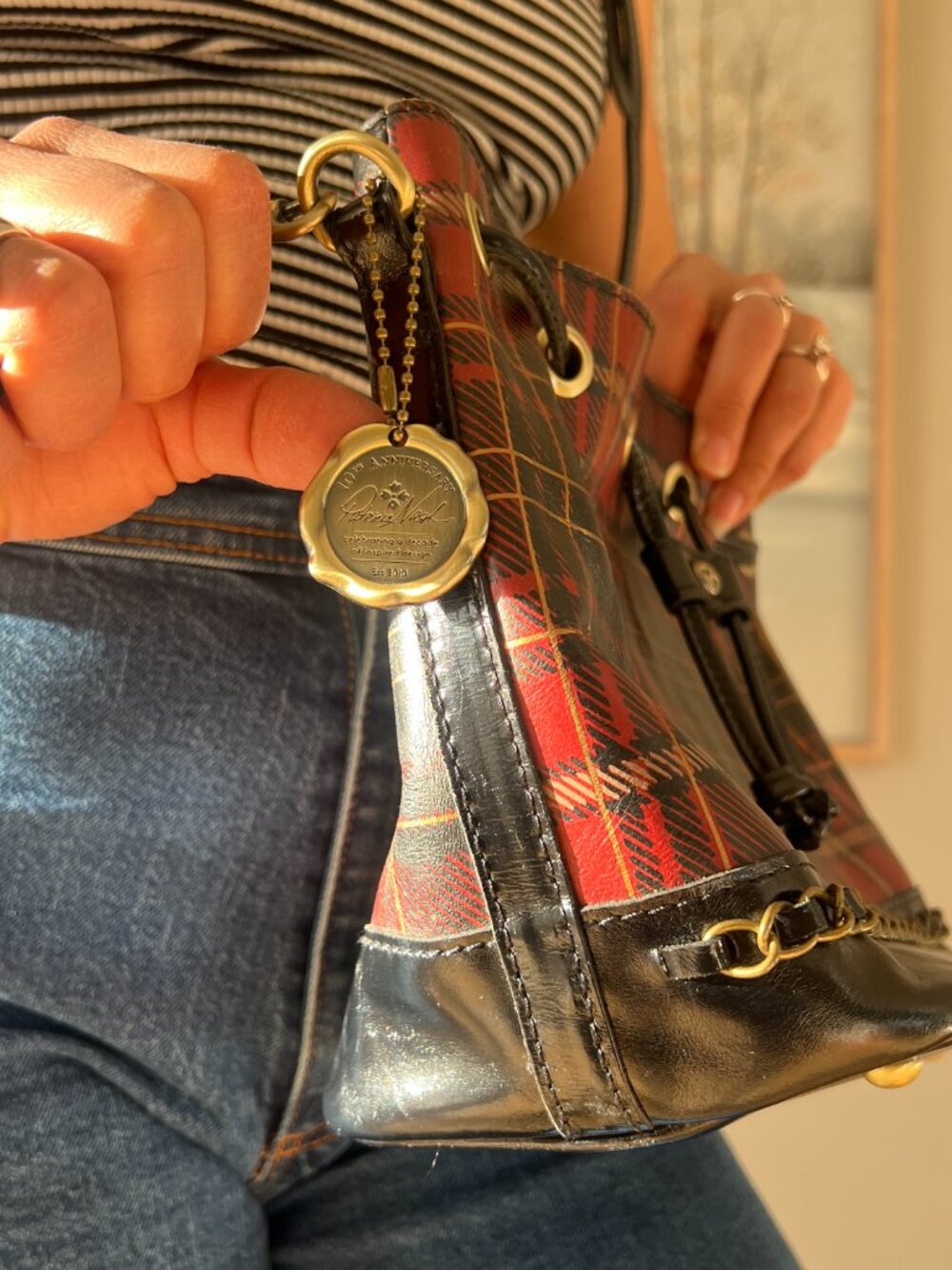 Patricia‎ Nash Red Black Tartan Plaid Civetta Bucket Crossbody Shoulder Bag - Picture 5 of 13